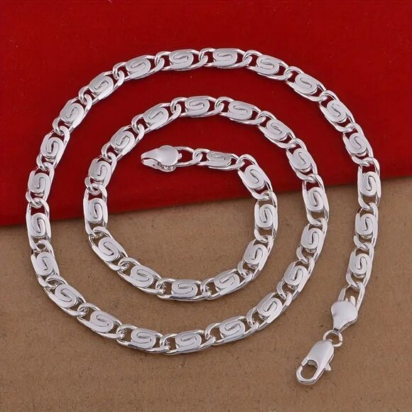 Silver Plated Metal Necklace 17.5 in & Bracelet 7.5 in, Unisex Set of 2 NEW - Picture 2 of 11